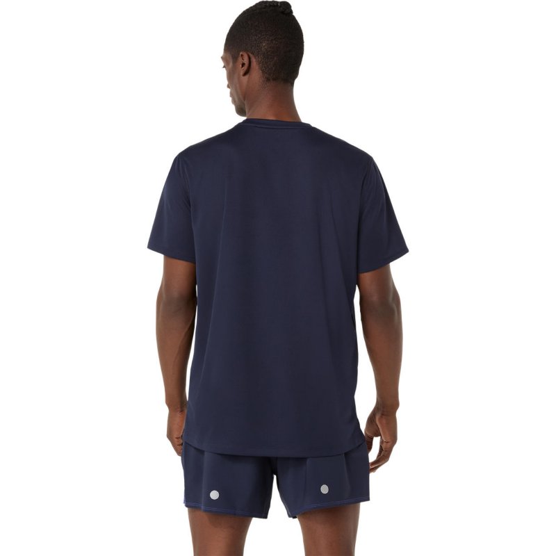 ASICS Tee-shirt de running à manches courtes homme Fujitrail Logo Marine, bleu et gris