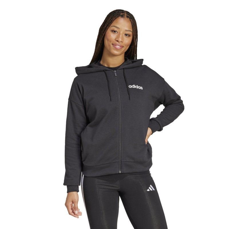 ADIDAS Sweatshirt zippé à capuche femme en molleton Essentials Linear Noir