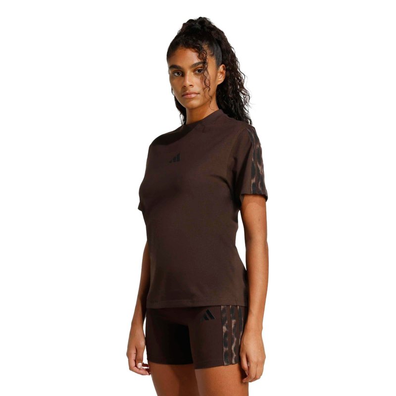 ADIDAS Tee-shirt à manches courtes femme imprimé léopard à 3 bandes Seasonal Essentials Marron